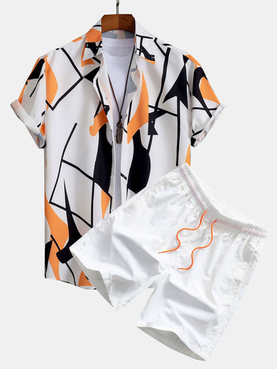 Pascual® | Color Block Abstract Print Button Up Shirt & Swim Shorts