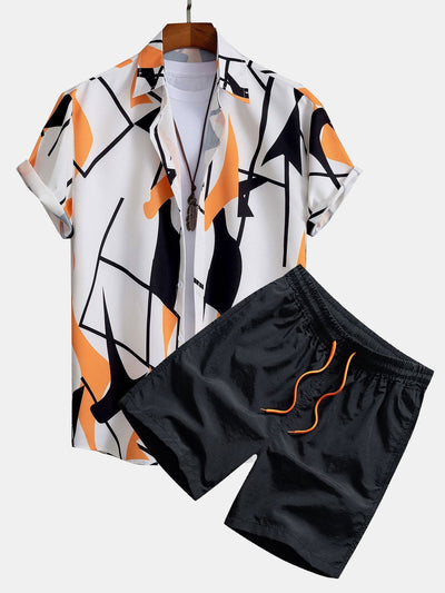 Maximiliano® | Color Block Abstract Print Button Up Shirt & Swim Shorts