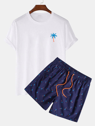 Agis® | Palm Tree Print T-Shirt & Swim Shorts
