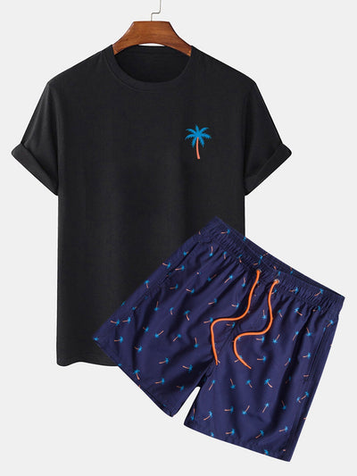 Agis® | Palm Tree Print T-Shirt & Swim Shorts