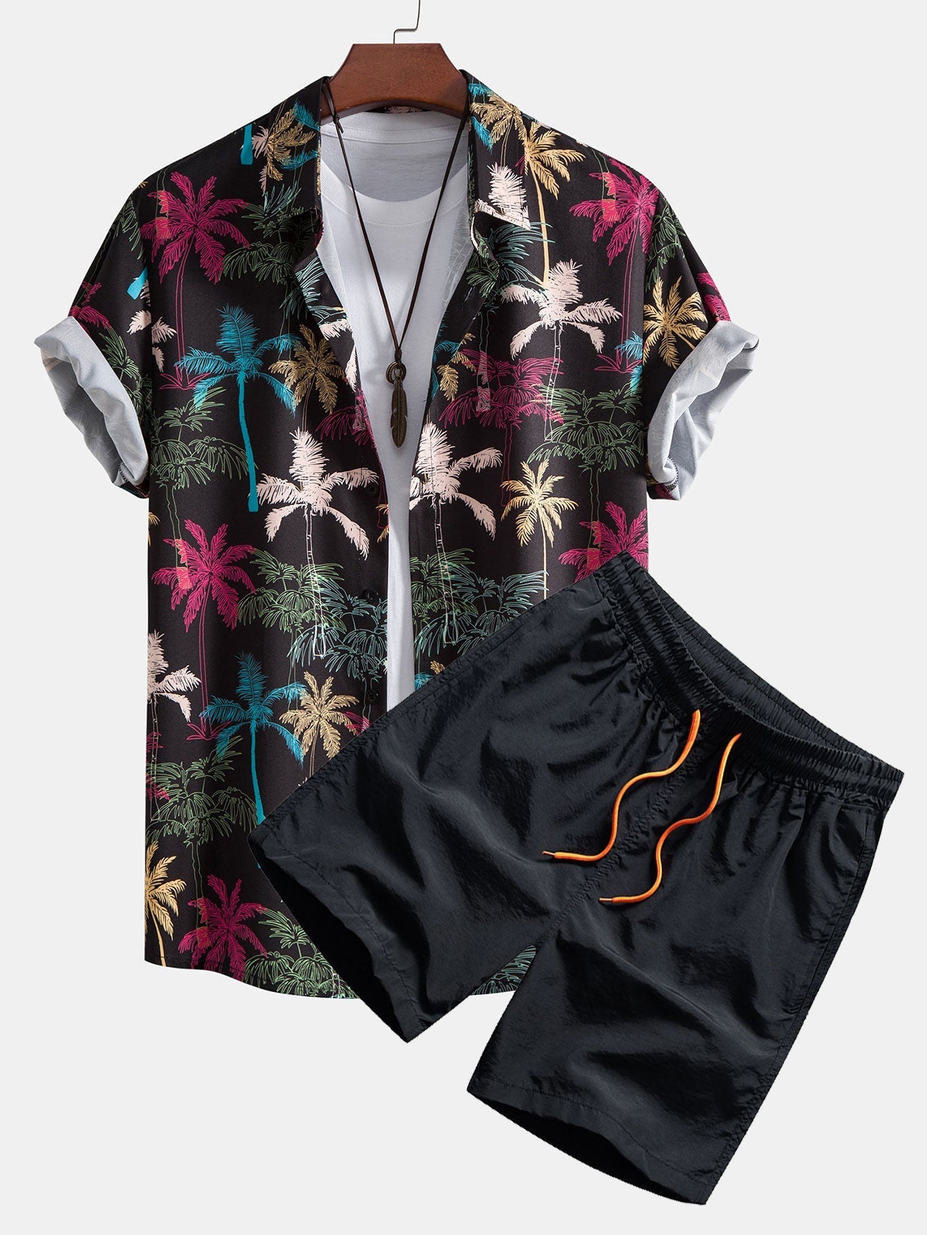 Pascual® | Palm Tree Print Button Up Shirt & Swim Shorts