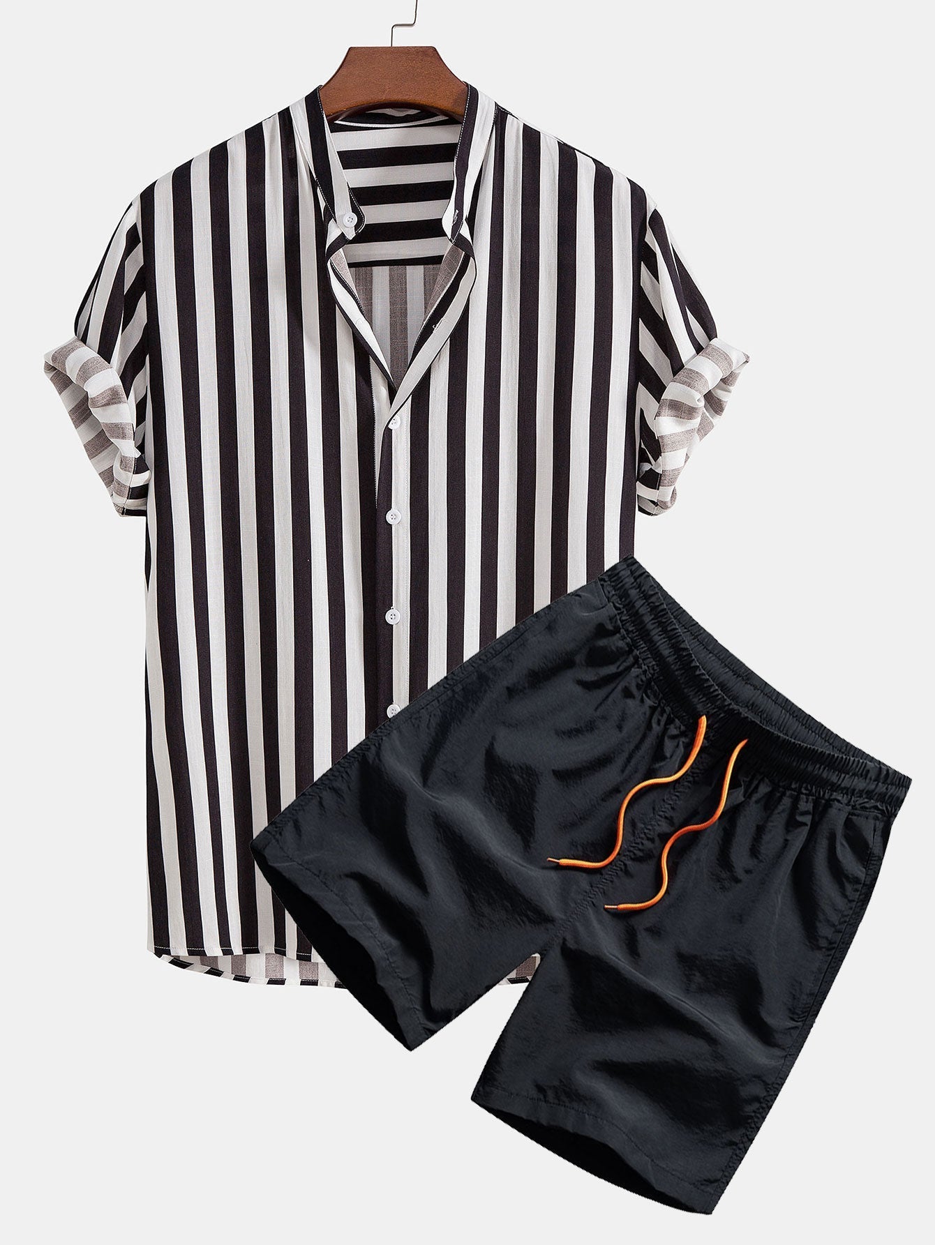 Otelo® | Striped Stand Collar Shirt & Swim Shorts