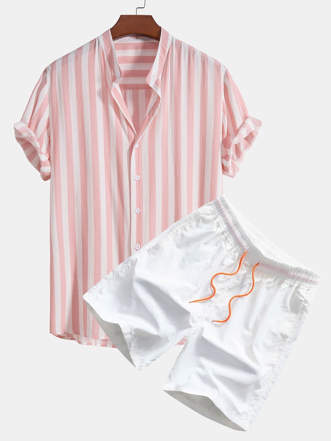 Otelo® | Striped Stand Collar Shirt & Swim Shorts