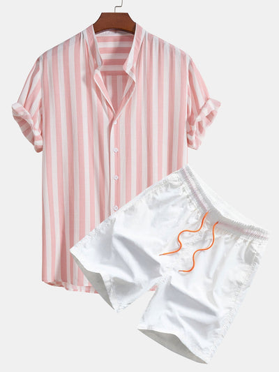 Otelo® | Striped Stand Collar Shirt & Swim Shorts