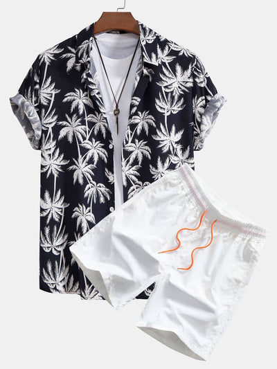 Pancracio® | Palm Tree Print Shirt & Swim Shorts