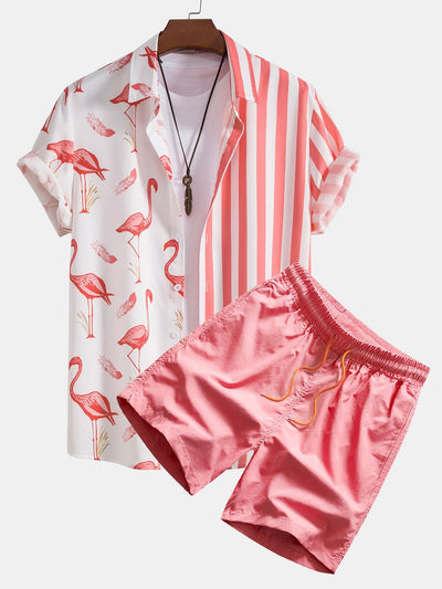 Otalvaro® | Flamingo Stripe Panel Shirt & Swim Shorts