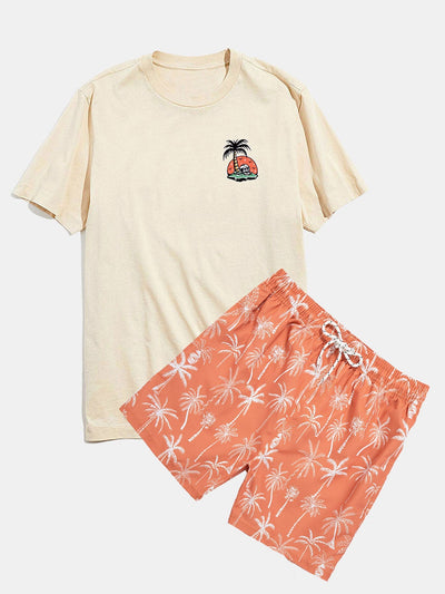 Ovidio® | Skeleton On Vacation Graphic T-Shirts & Palm Tree Print Swim Shorts