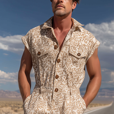 Wilbur | Men'S Spring And Summer Fashion Casual Cotton Blended Printed Multi-Pocket Shirt-Style Jumpsuit