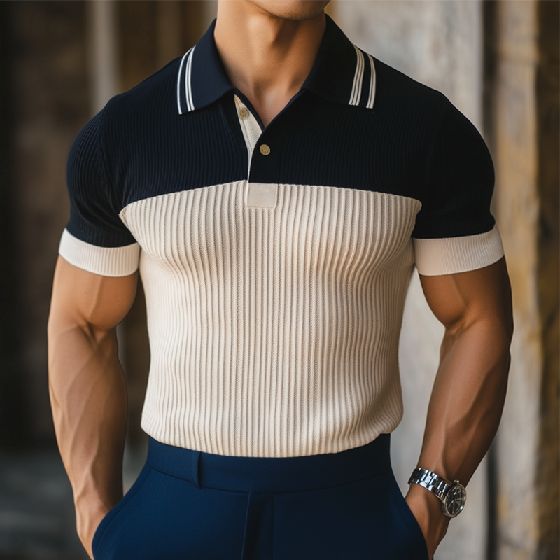 Rodney | Men'S Summer Business Contrast Color Knitted Polo Neck T-Shirt