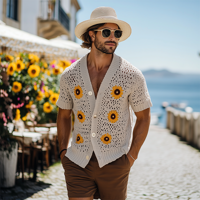 Kendall | Men'S Spring And Summer Fashion Casual Vacation Style Knitted Hollow Flower Short-Sleeved Shirt