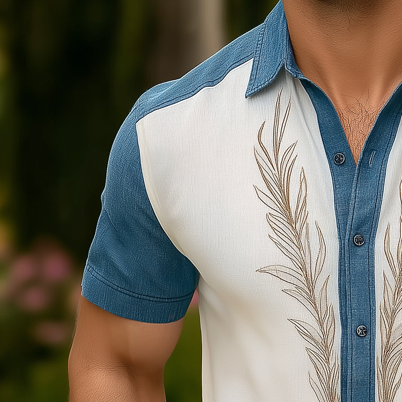 Kendall | Men'S Summer Fashion Patchwork Knitted Embroidery Short Sleeve Shirt