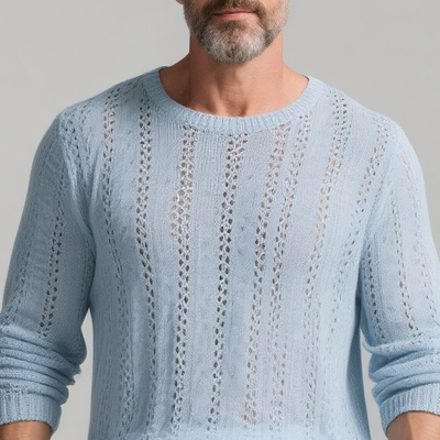 Rogelio | Men'S Solid Color Hollow Out Knit Round Neck Long Sleeve Sweater