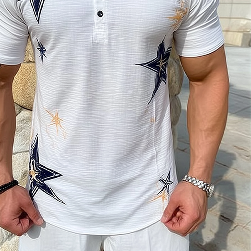 Cruz | Men'S Star Print Henley Neck Short Sleeve T-Shirt