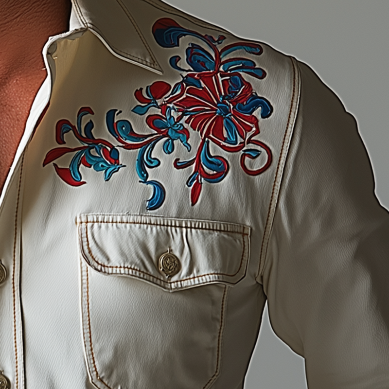 Simon | Men'S Simple Embroidered Cotton Long Sleeve Shirt