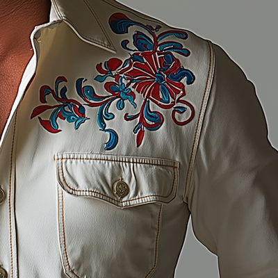 Simon | Men'S Simple Embroidered Cotton Long Sleeve Shirt