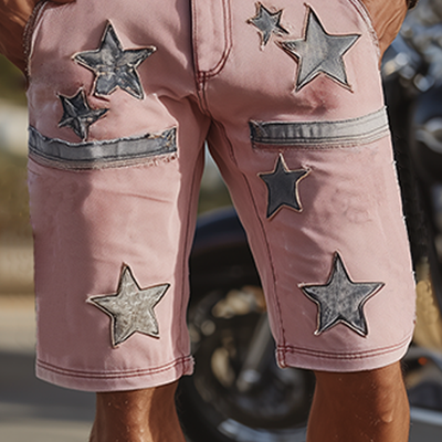 Kurt | Men'S Spring And Summer Fashion Casual Outdoor Washed Denim Patch Pattern Shorts