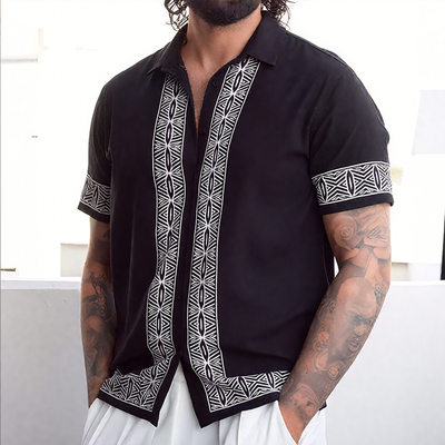 Bradley | Men'S Retro Casual Street Geometric Print Lapel Short Sleeve Shirt