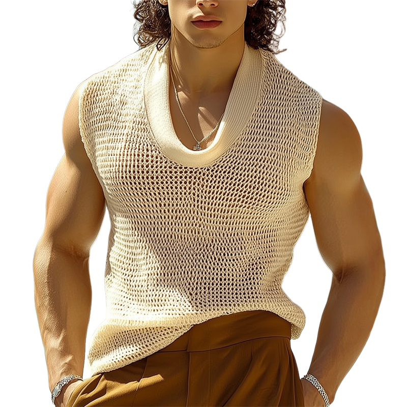 Luis | Men'S Summer Basic Mesh Knitted Crew Neck Tank Top
