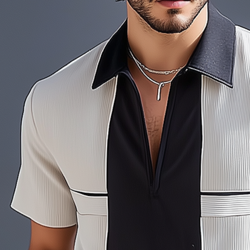 Jamie | Men'S Retro Casual Colorblock Striped Lapel Short Sleeve Shirt
