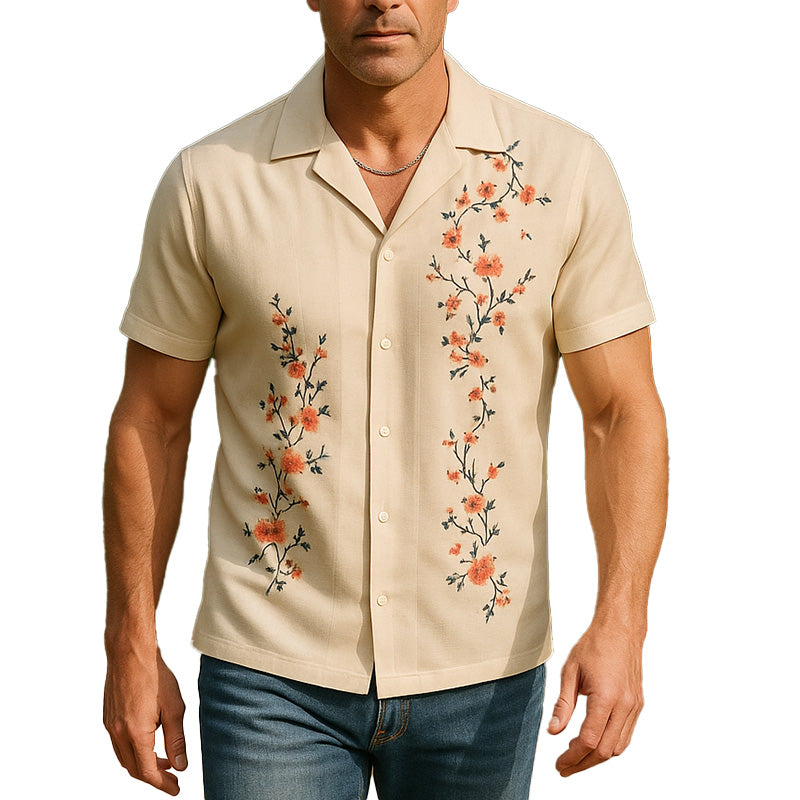 Samuel | Men'S Summer Casual Linen Printed Short Sleeve Shirt