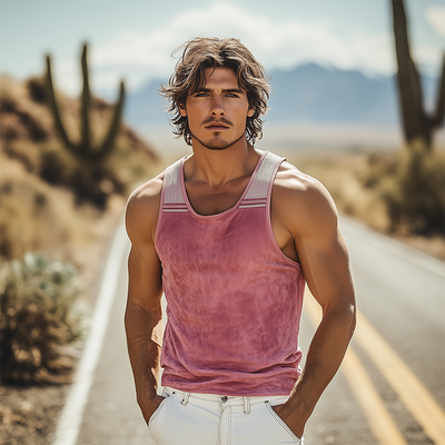 Walter | Men'S Spring And Summer Fashion Casual Thin Suede Stitching Ribbed Embroidery Slim Fit U-Neck Tank Top