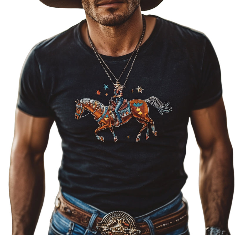 Phillip | Men'S Western Cowboy Style Printed Round Neck Short Sleeve T-Shirt