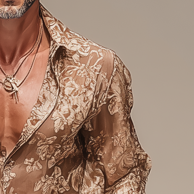 Ken | Men'S Vintage Printed Chiffon Long Sleeve Shirt