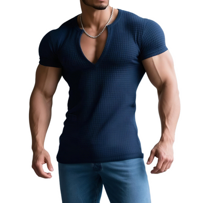 Craig | Men'S Retro Casual Solid Color Waffle V-Neck Short Sleeve T-Shirt