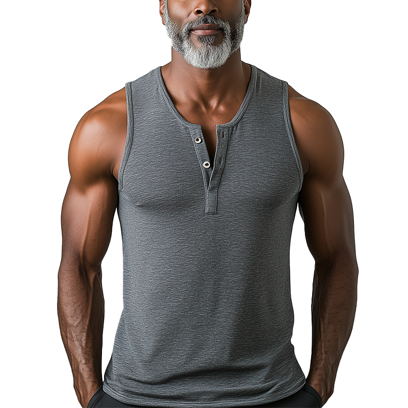 Luis | Men'S Summer Fashion Cotton Blend Henley Collar Tank Top