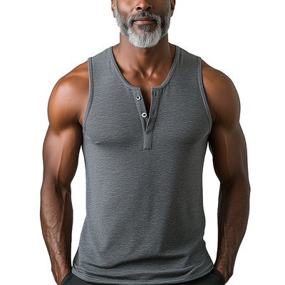 Luis | Men'S Summer Fashion Cotton Blend Henley Collar Tank Top