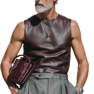 Dallas | Men'S Summer Fashion Leather Round Neck Sleeveless Tank Top