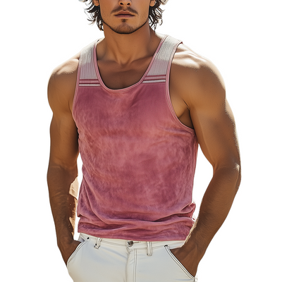 Walter | Men'S Spring And Summer Fashion Casual Thin Suede Stitching Ribbed Embroidery Slim Fit U-Neck Tank Top