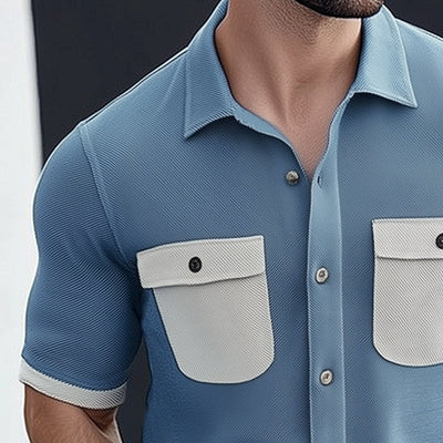 Sam | Men'S Summer Business Twill Colorblock Short-Sleeved Shirt