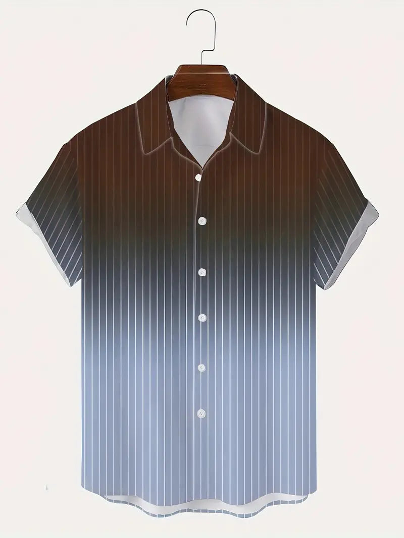 Lurton® | Men'S Short-Sleeved Button-Down Shirt With Gradient And Striped Pattern For Spring/Summer