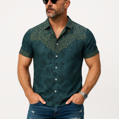 Darin | Men'S Summer Fashion Exquisite Printed Cotton Short Sleeve Shirt