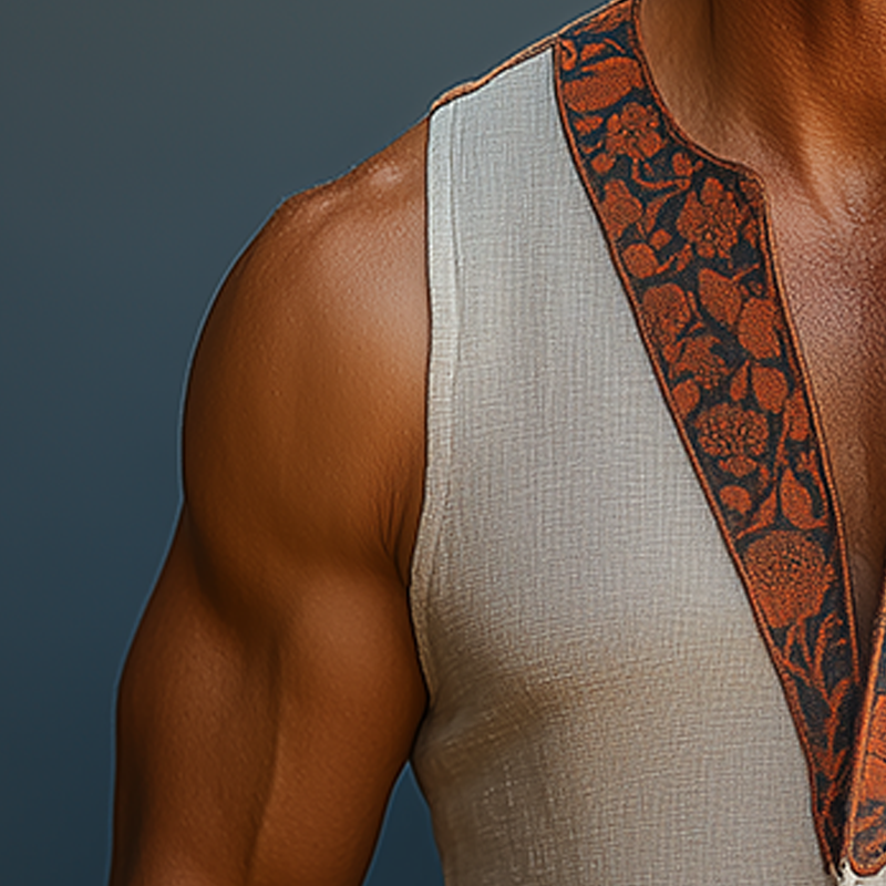 Ignacio | Men'S Summer Fashion Printed Contrast Color Linen Sleeveless Shirt