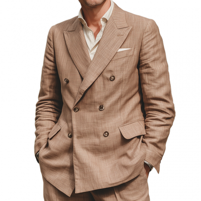 Clark | Men'S Vintage Elegant Breathable Linen Peak Lapel Double Breasted Slim Fit Blazer