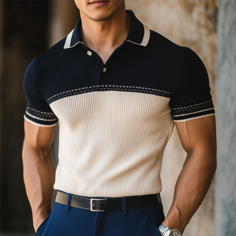 Derek | Men'S Business Contrast Knitted Polo Neck Short Sleeve T-Shirt