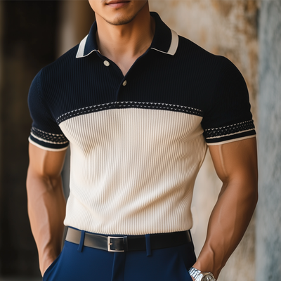Derek | Men'S Business Contrast Knitted Polo Neck Short Sleeve T-Shirt