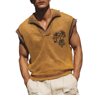 Nathaniel | Men'S Summer Fashion Casual Mesh V-Neck Embroidered Sleeveless T-Shirt