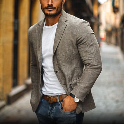 Men's Casual Cotton Linen Notch Lapel Single-breasted Slim-fit Blazer