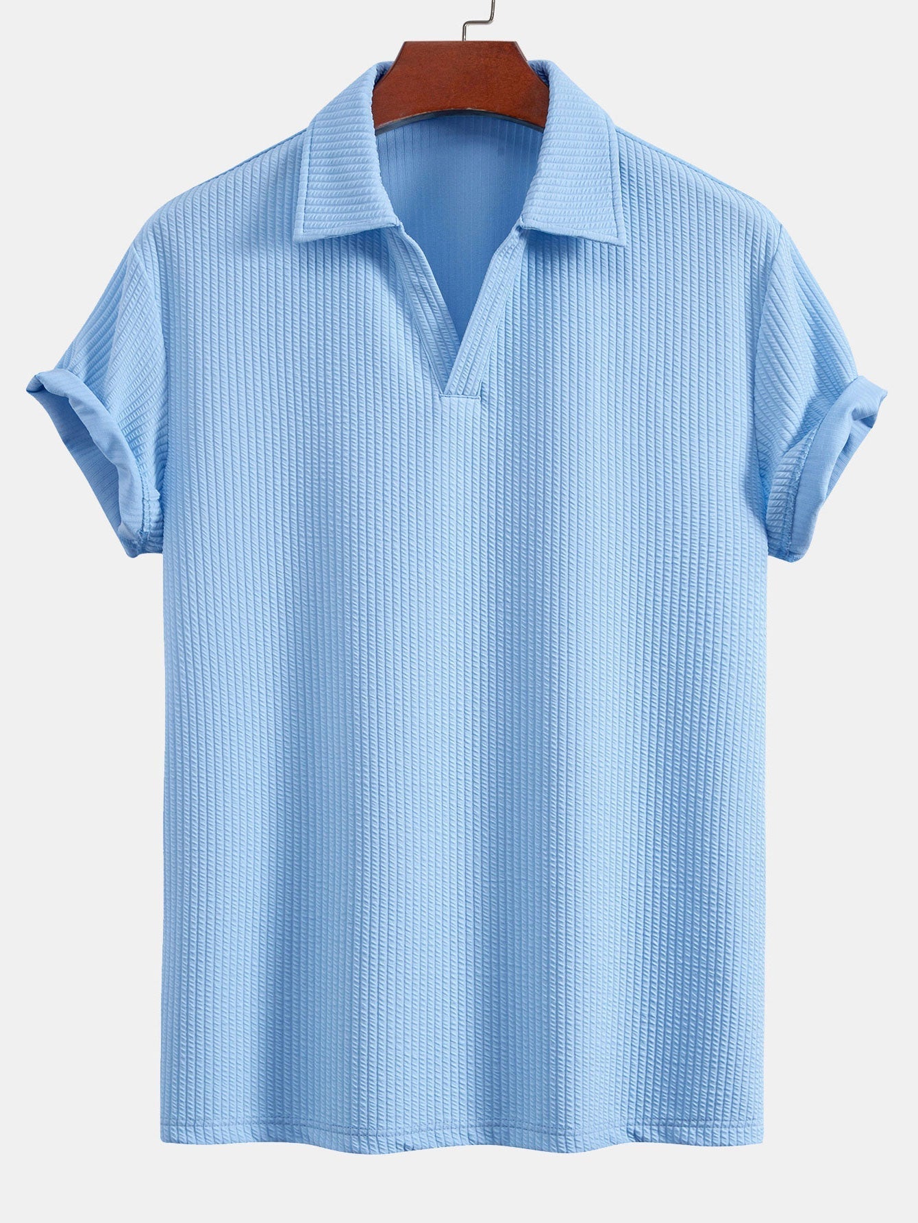 Esau® | Short Sleeved V-Neck Ribbed Polo & Straight Leg Ribbed Pants