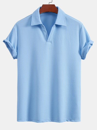 Esau® | Short Sleeved V-Neck Ribbed Polo & Straight Leg Ribbed Pants