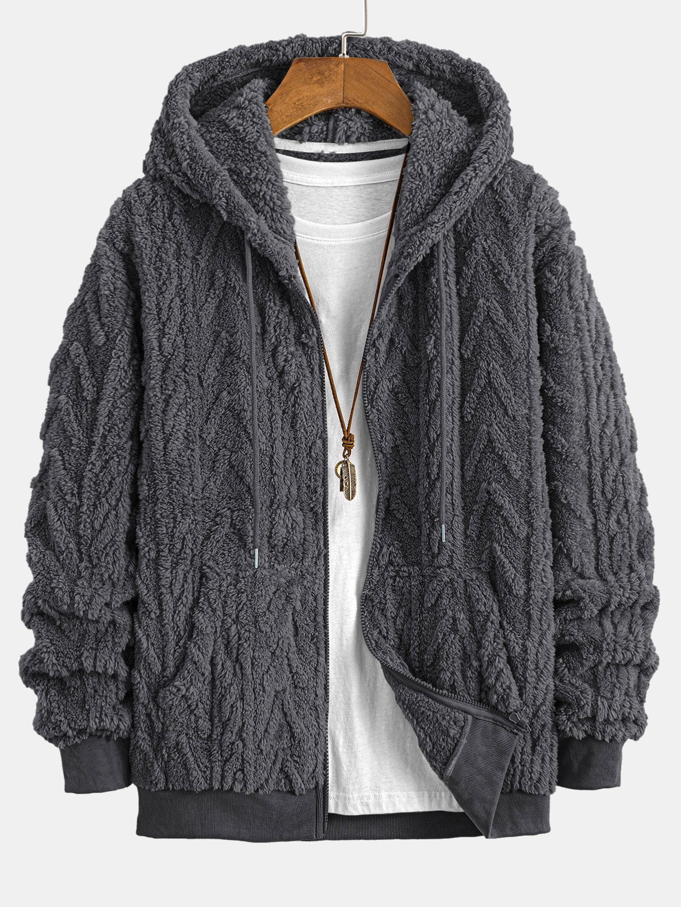 Jonas | Geometric Jacquard Zip Up Teddy Hoodie