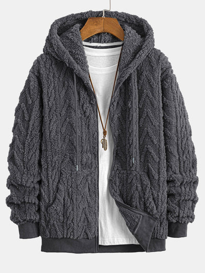 Jonas | Geometric Jacquard Zip Up Teddy Hoodie