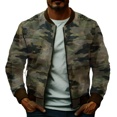 Men's Casal Camoflage Baseball Leather Jacket F