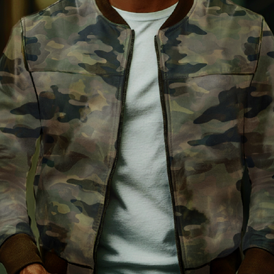 Men's Casal Camoflage Baseball Leather Jacket F