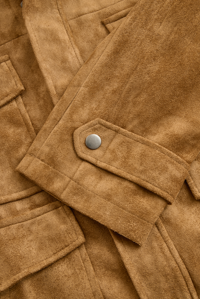 Men's Vintage Suede Fleece Collar Patchwork Multi-Pocket Zipper Coat