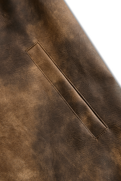 Men's Vine Distressed P Leather Lapel Jacket