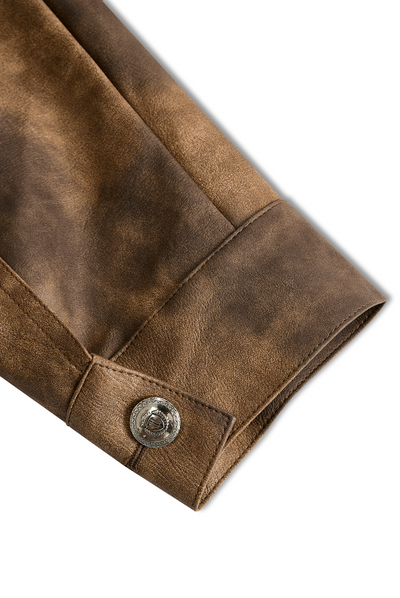 Men's Vine Distressed P Leather Lapel Jacket